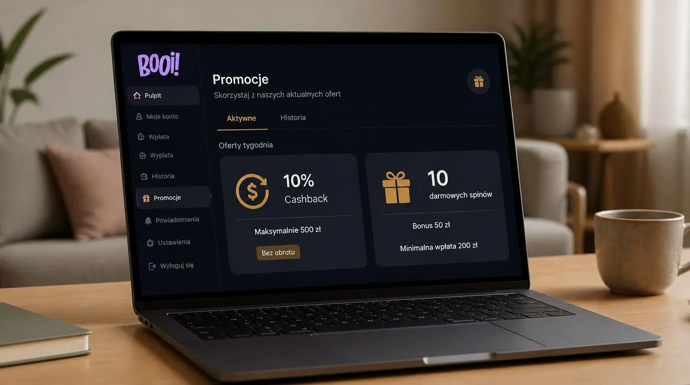 Panel promocji kasyna z kartami cotygodniowego cashbacku oraz nagród za wpłaty
