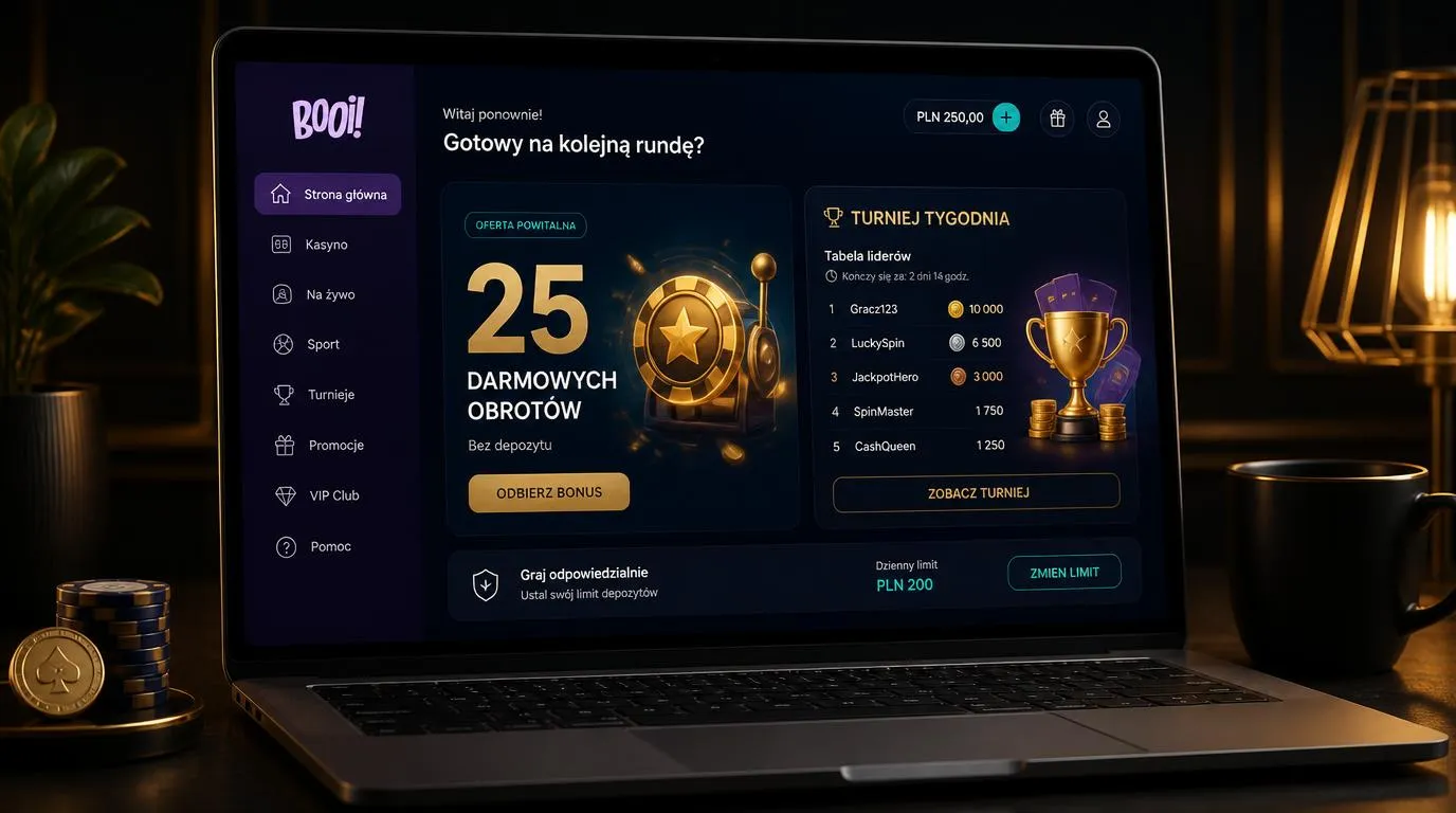 Ekran kasyna z ofertą 25 darmowych spinów na Wrath of the Ronin i panelem turniejów